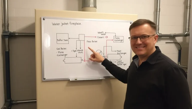 Read more about the article Kominek z płaszczem wodnym schemat – Układ otwarty vs zamknięty (Jak podłączyć?)